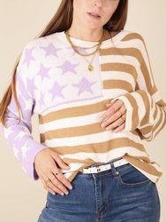 American Flag Print Crew Neck Sweater