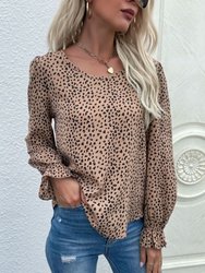 Animal Print Puff Sleeve Blouse