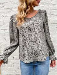 Animal Print Puff Sleeve Blouse