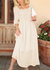 Anna-Kaci Long Sleeve Swiss Dot Lined Maxi Dress For Women Smocked Tied Detail Square Neck - Beige