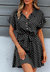 Anna-Kaci Womens Casual Dress Short Sleeves Button Up Polka Dot Printed Tie Waist Mini Dresses - Black