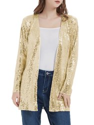 Anna-Kaci Women's Sequin Jacket Open Front Coat Blazer Party Cocktail Outerwear Cardigan - Gold