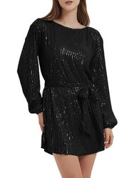 Anna-Kaci Women's Sparkly Sequins Party Dress Long Sleeve Crew Neck Elegant Loose Fashion Dresses