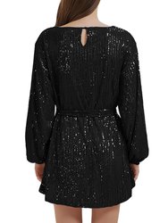 Anna-Kaci Women's Sparkly Sequins Party Dress Long Sleeve Crew Neck Elegant Loose Fashion Dresses