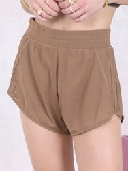 Asymmetrical Hem Sports Shorts - Beige