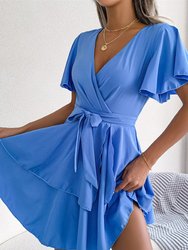 Asymmetrical Tiered Hem Wrap Dress