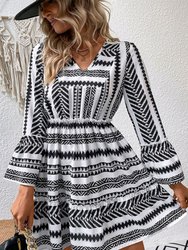 Aztec Print Bell Sleeve Dress