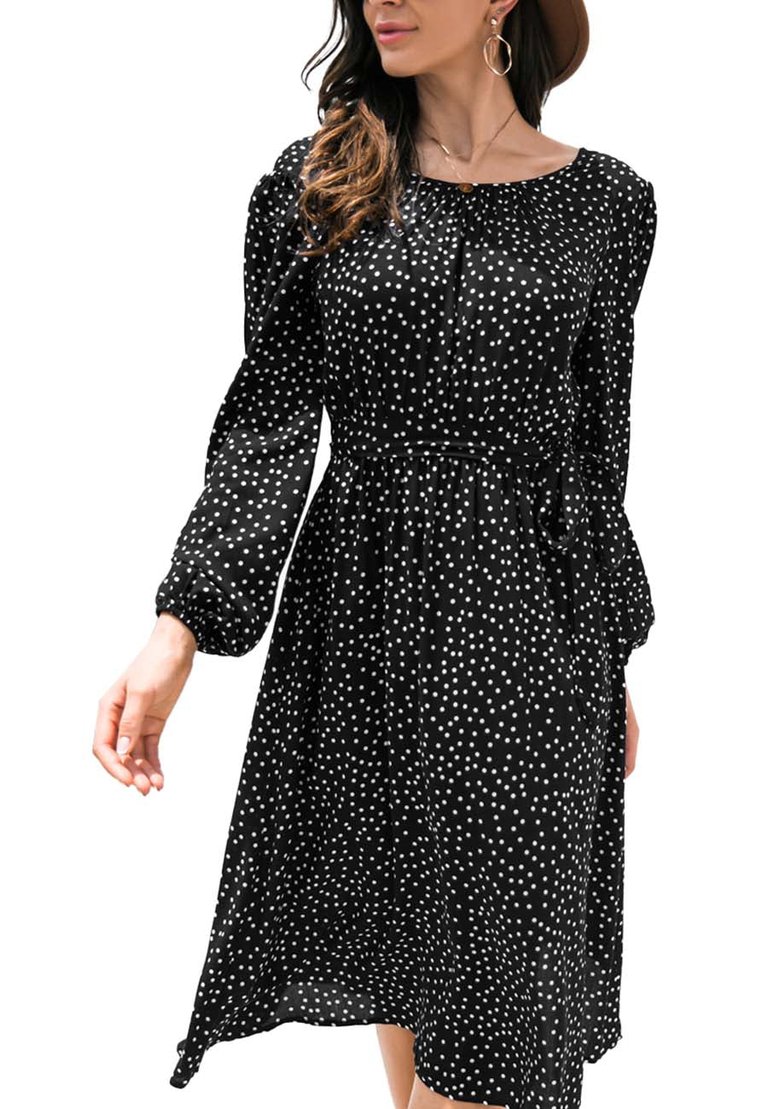 Backless Polka Dot Dress For Women - Black