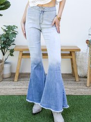 Bell Bottom High Waist Denim Jeans - Gradient Light Denim