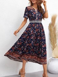 Bohemian Print Button Front Dress