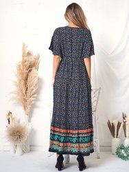 Boho Flared Sleeve Paisley Maxi Dress