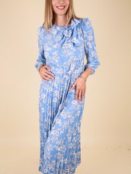 Bow Detail Floral Print Dress - Blue