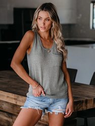 Button Back Knitted Tank - Gray