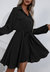 Button Collared Lantern Sleeve Ruffle Dress