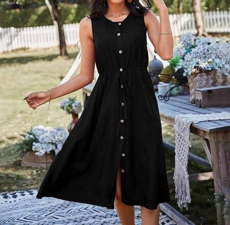 Button Down Adjustable Dress In Black - Black