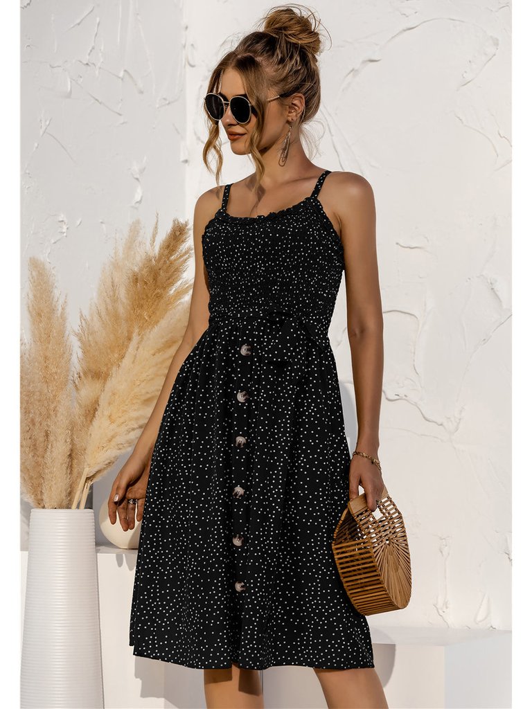 Button Down Smocked Dress - Black