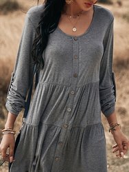 Button Down Tiered Shift Dress - Gray