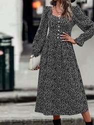 Button Front Cheetah Dress - Black