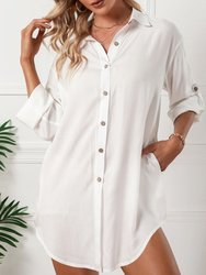 Button Front Relaxed Fit Blouse - White