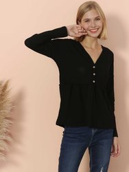 Button Front Ruffle Peplum Blouse