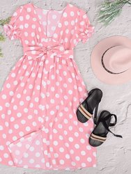 Button Polka Dot Dress - Pink