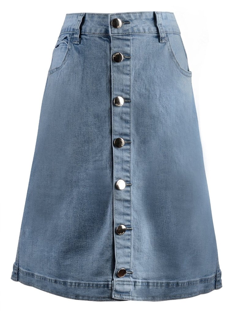 Button Up A-line Vintage Skirt - Blue