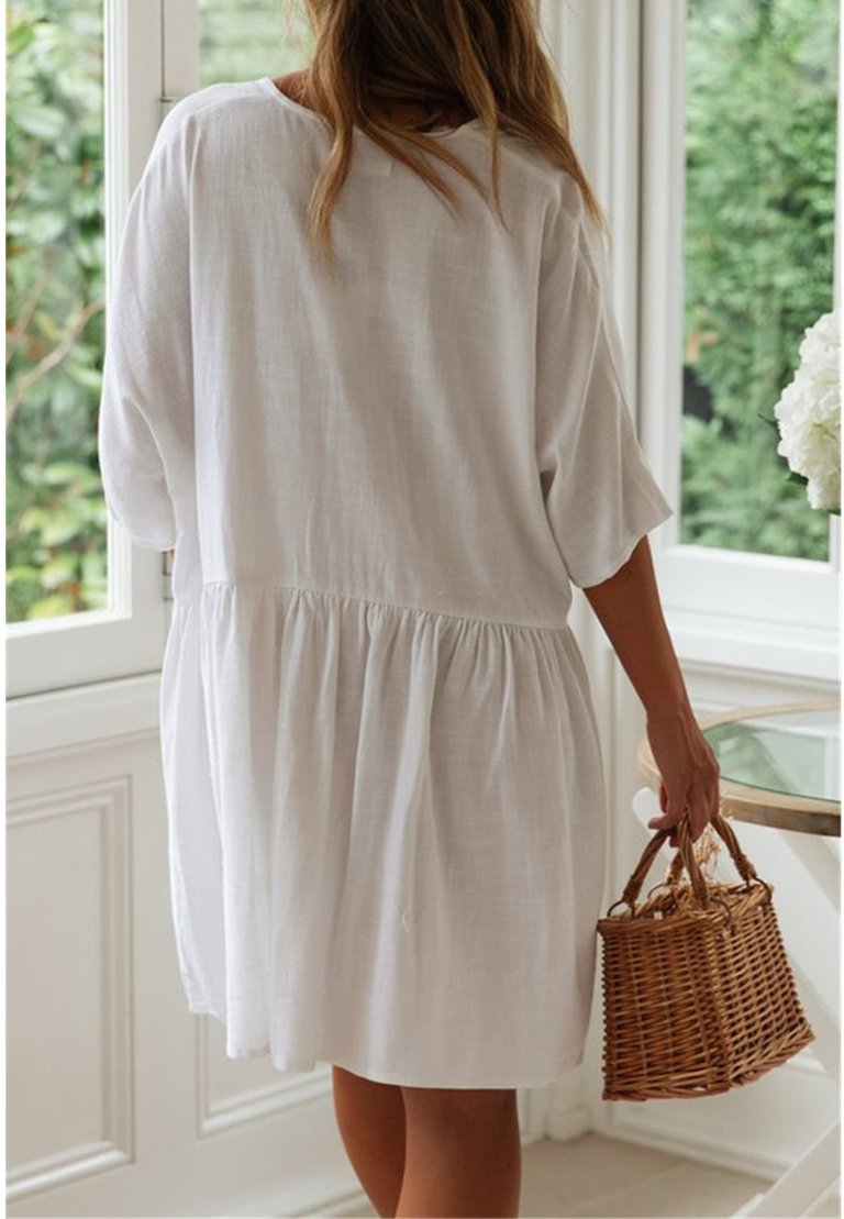 Button-Up Shift Cover-Up Dress
