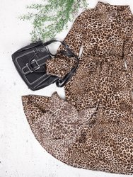 Cheetah Print Midi Ruffle Dress - Beige