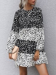 Cheetah Print Two Tone Dress - Black