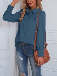 Classic Button Down Blouse - Blue