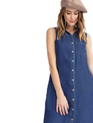 Classic Button-Down Collar Denim Shirt Dress