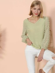 Clip Dot Long Sleeve Blouse - Green