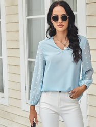 Clip Dot Long Sleeve Blouse - Blue