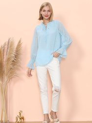 Clip Dot Long Sleeve Sweater Blouse - Blue
