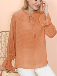 Clip Dot Long Sleeve Sweater Blouse - Orange