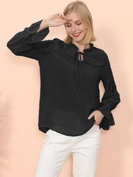 Clip Dot Long Sleeve Sweater Blouse - Black