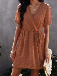 Clip Dot Summer Wrap Dress - Brown