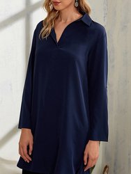 Collared Classic Tunic Blouse - Navy