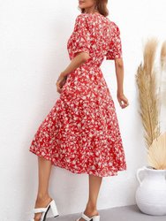 Collared Floral Puff Sleeve Dress