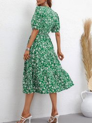 Collared Floral Puff Sleeve Dress