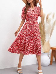 Collared Floral Puff Sleeve Dress