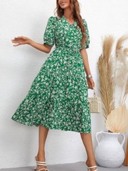 Collared Floral Puff Sleeve Dress