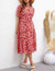 Collared Floral Puff Sleeve Dress - Red