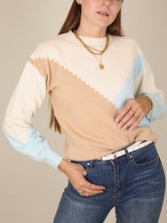 Color Block Geometric Design Sweater - White