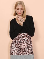 Color Block Leopard Print Dress - Black