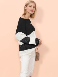 Color Block Striped Long Sweater - Black