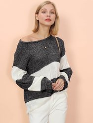 Color Block Striped Long Sweater - Gray