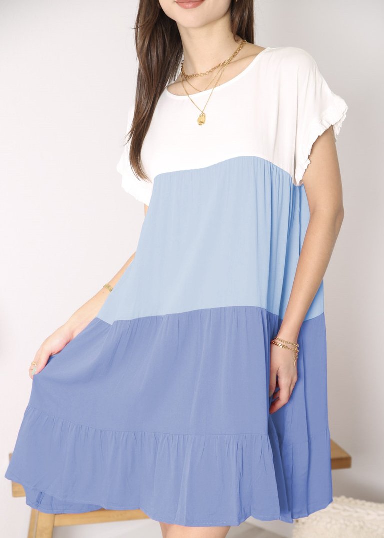 Colored With Ruffles Dress - Baby Blue