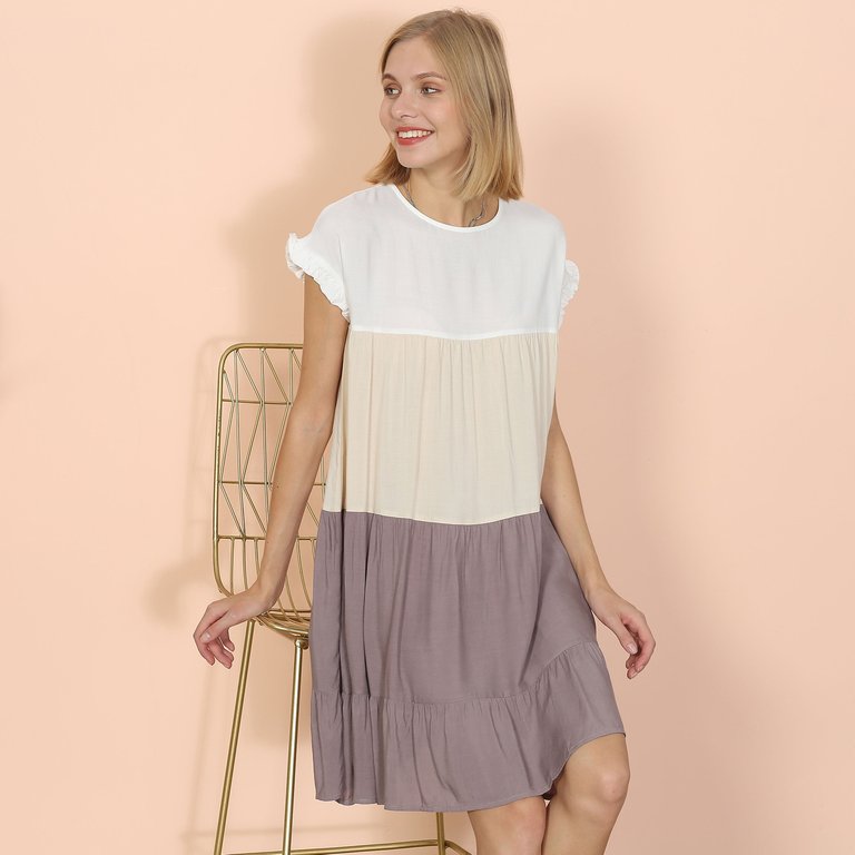 Colored With Ruffles Dress - Coco Brown