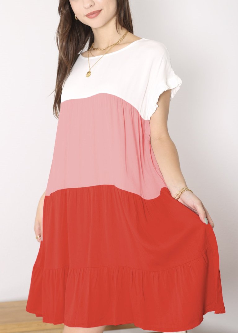 Colored With Ruffles Dress - Salmon Pink
